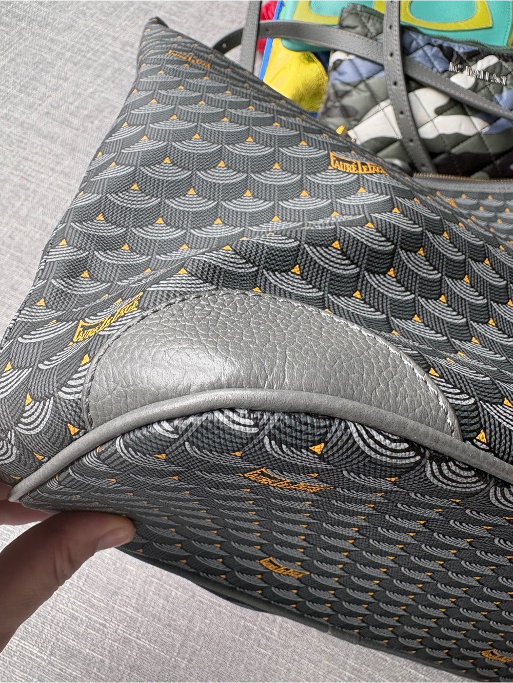 Fauré Le Page Daily Battle Zip 35 Tote Gray Logo Pattern Leather, Canvas, Gold - Picture 13 of 16